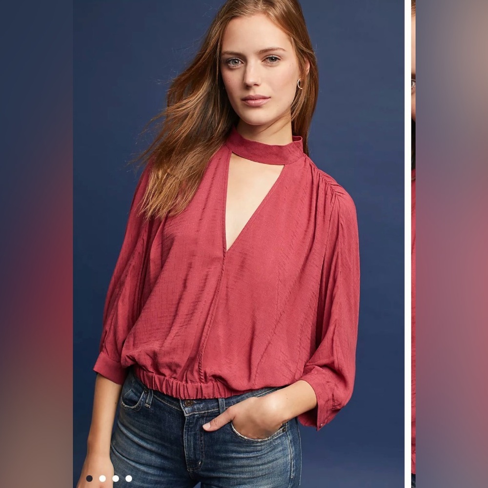 Mauve Surplice High-Neck Cutout Blouse Size XSP